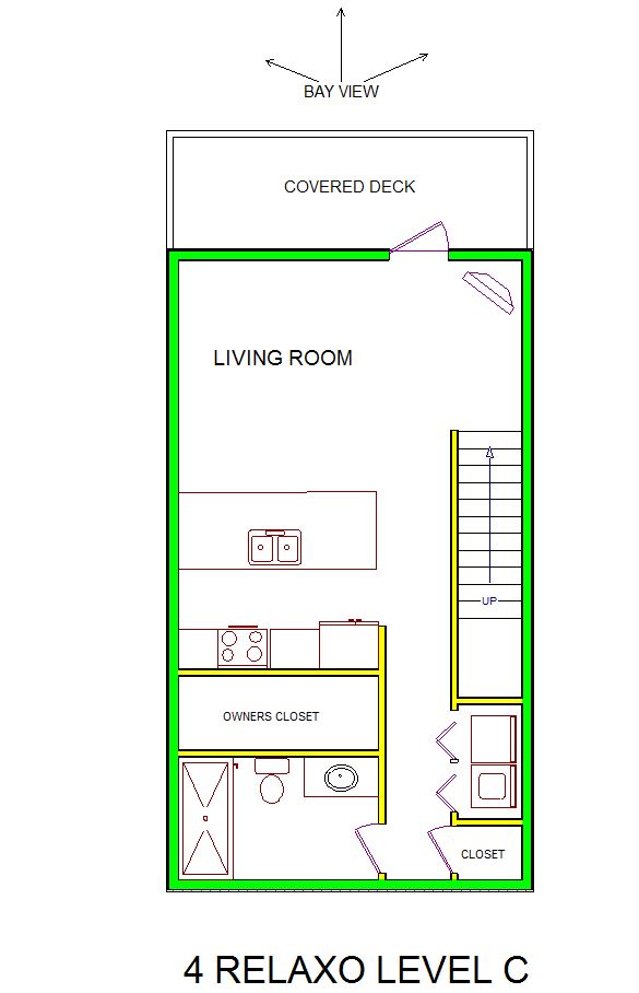 A level C layout view of Sand 'N Sea's bayfront condo/townhouse vacation rental in Galveston named 4 Relaxo